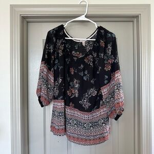 Knox Rose for Target Black Floral Boho Peasant Blouse Size M
